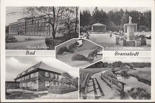 Bad Bramstedt, Kurhaus an den Auen, Brunnen, Musikpavillon, Verlobungssteg, gelaufen 1956