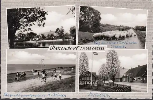 Stakendorf, Stadtansicht, Strand, Schafe, Gebäude, VW-Käfer, gelaufen 1967