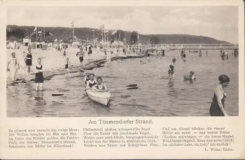 Sur la plage Timmendorfer, bateau à rames, baigneurs, L. Weiss, non-roulé