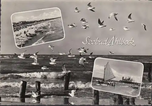 Ahlbeck, Seebad, Strandansichten, Boote, Möwen, gelaufen 1961
