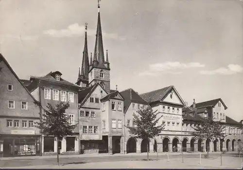 Saalfeld, Die Liden am Markt, HO Imbiss, Buchbinderei, Spielwaren, gelaufen 1959