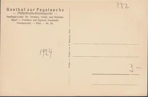 Plön, Fegetasche, Blick vom Edeberg auf Plön, ungelaufen- datiert 1924