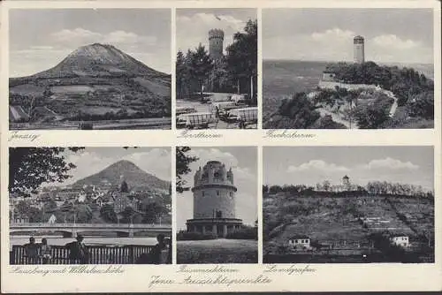 AK Jena, Ausflugspunkte, Fuchsturm, Forstturm, Bismarckturm, Buna Werke, ungelaufen- datiert 1937