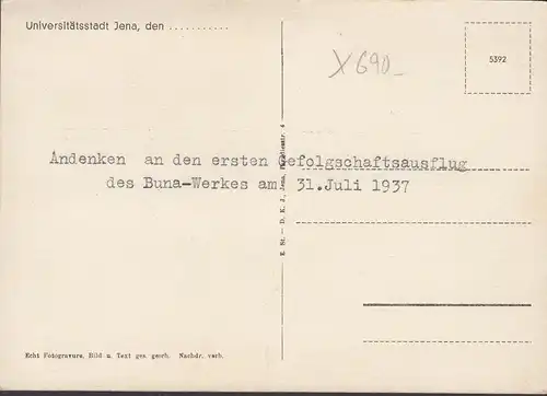Jena points d'excursion, excursions de suivi des œuvres de Buna en 1937, inachevé