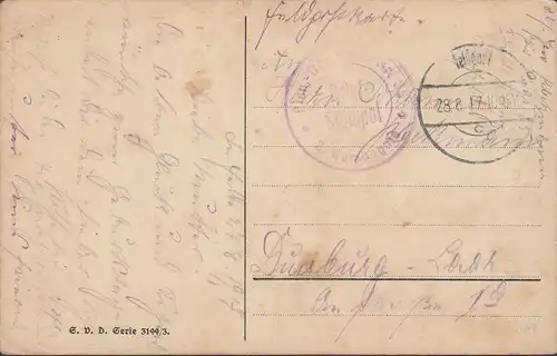 Message de cœur, où que je sois, courrier de champ, couru en 1917