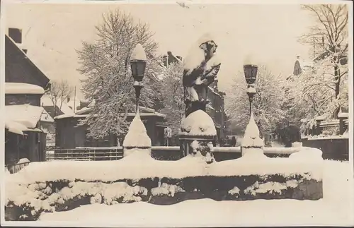 Kowary, Schmiedeberg, Nepomuk- Denkmal im Winter, gelaufen 1933