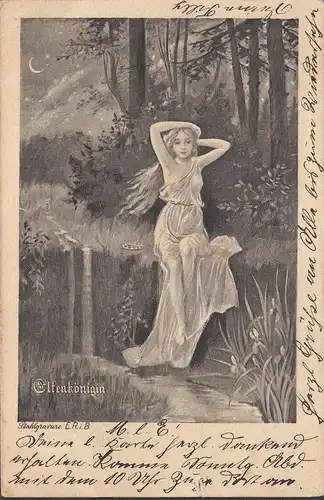 Artiste AK, gravure en acier E.R.i.B Reine des Elfes, couru en 1904