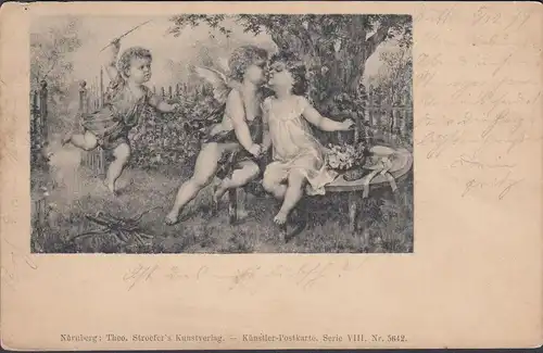 Artiste AK, Theo Stroefers, ange baiser, couru 1899