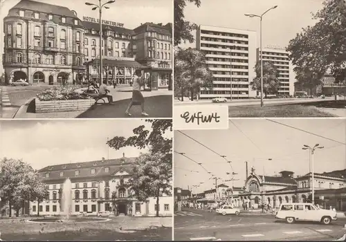Erfurt, Bahnhofsvorplatz, Interhotel Erfurter Hof, Hauptbahnhof, gelaufen 1975