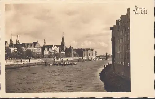 Brême, Weserbild, bateaux, vue de la ville, incurvée