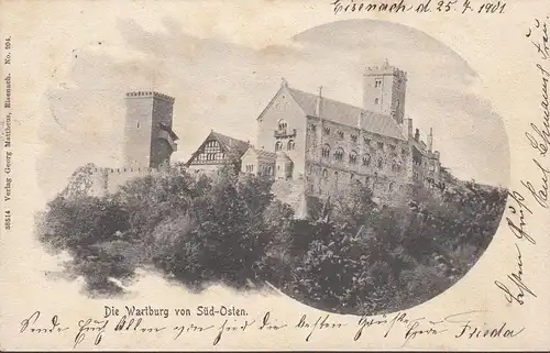 Eisenach, Wartburg von Süd-Osten, gelaufen 1901