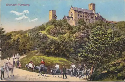 Eisenach, Wartburg, Besucher auf Eseln, gelaufen 1912