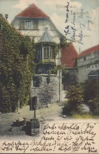 Gruss aus Eisenach, Wartburg, Burghof, gelaufen 1926