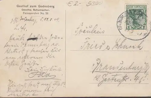 Salutation de Godesberg, Ruine Godesburg, poste ferroviaire, auberge à Godenberg en 1909