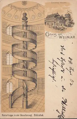 Weimar, Naturtreppe in der Großherzoglichen Bibliothek, ungelaufen- datiert 1903