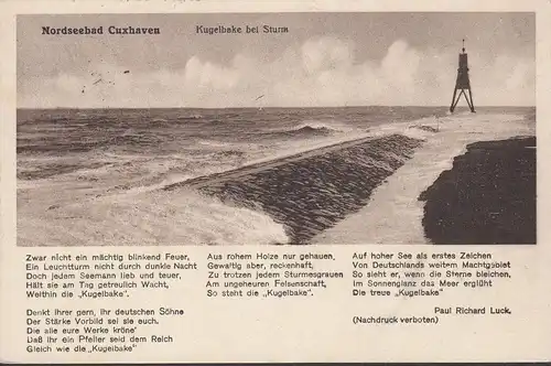 Cuxhaven, Kugelbake bei Sturm, gelaufen 1931