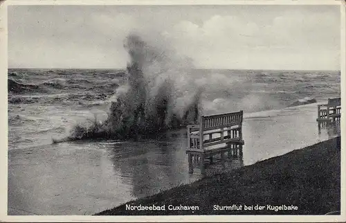 Cuxhaven, Sturmflut bei der Kugelbake, gelaufen 1932