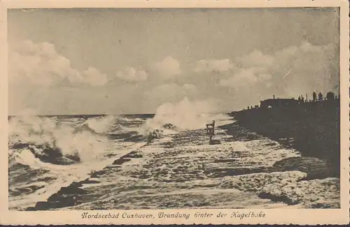 Cuxhaven, Sturmflut hinter der Kugelbake, gelaufen 1925