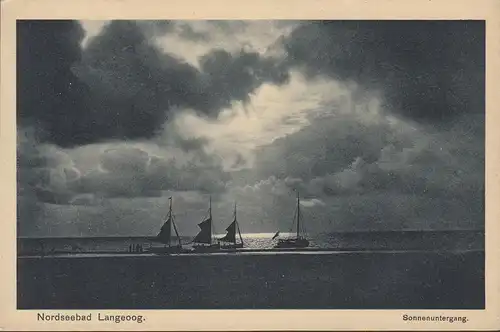 Mer du Nord Bad Langeoog, coucher du soleil, voiliers, non-roulé