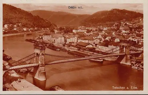 Děčín, Tetchen, Obersol, Vue de la ville, couru en 1928