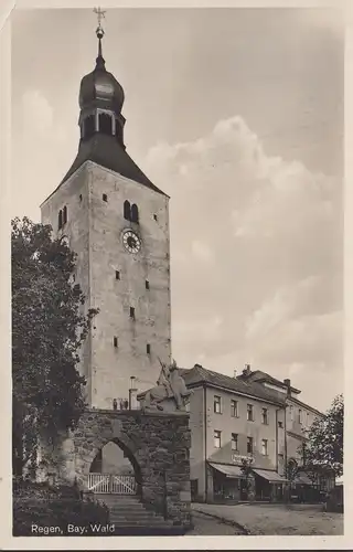 Regen, bayrischer Wald, Kirche, Papierhaus Hesse, gelaufen 1938