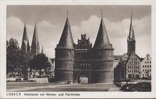 Lübeck, Holstentor mit Marien- und Petrikirche, ungelaufen