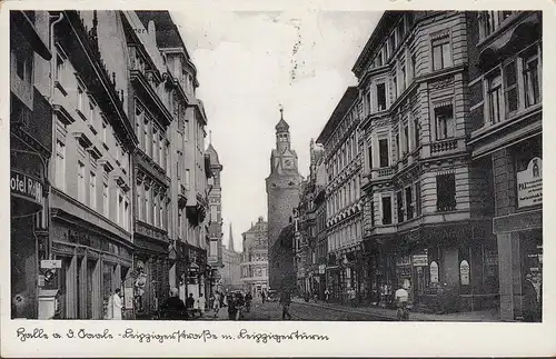 Halle/ Saale, Leipziger Straße, Leipziger Turm, Geschäfte, gelaufen 1938