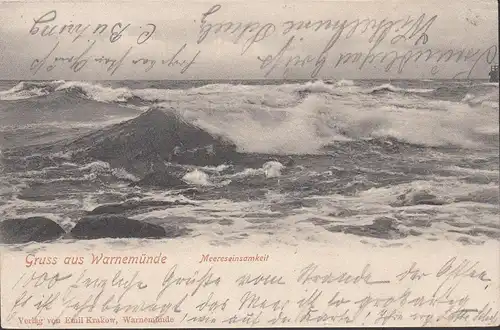 Gruss aus Warnemünde, Meereseinsamkeit, gelaufen 1903