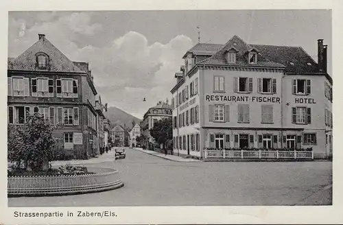 Zabern, Restaurant und Hotel Fischer, Friseur, ungelaufen- datiert 1943