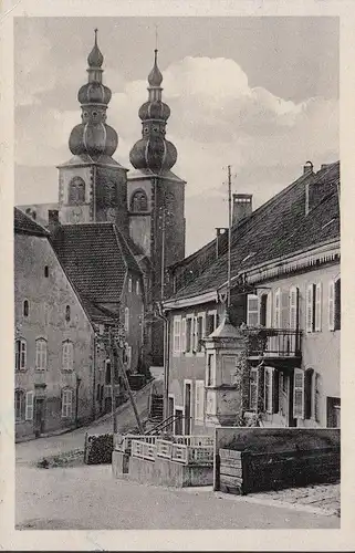 Saint-Quirin, Blick zur Kirche, Bahnpost, gelaufen 1944