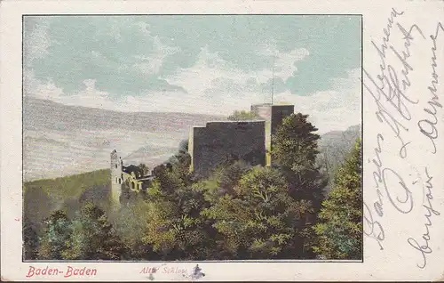 Baden-Baden, Altes Schloß, Burg Hohenbaden, gelaufen 1904