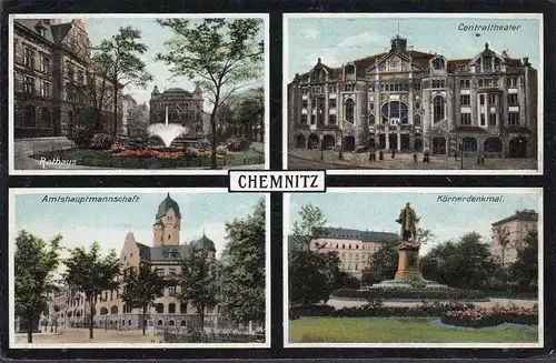 Chemnitz, Rathaus, Theater, Amtshauptmannschaft, Denkmal, gelaufen 1909