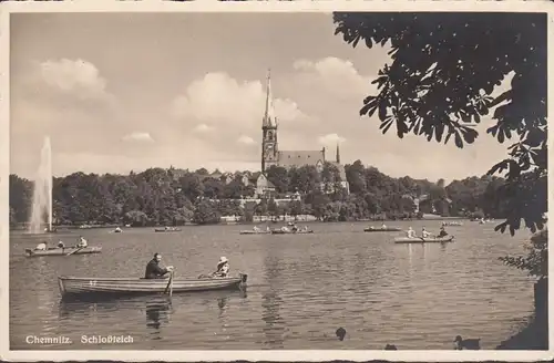 Chemnitz, Schloßteich, Kirche, Ruderboote, ungelaufen