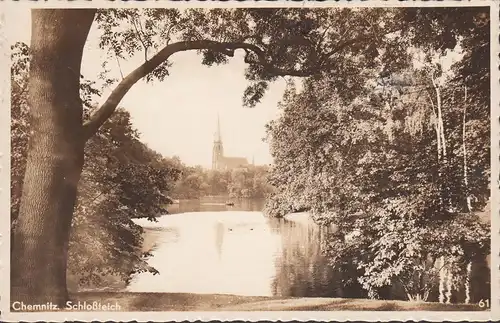 Chemnitz, Schloßteich, Kirche, gelaufen 1940