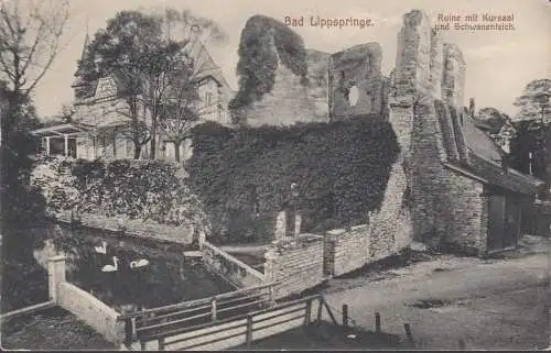 Bad Lippspringe, Ruine mit Kursaal und Schwanenteich, ungelaufen