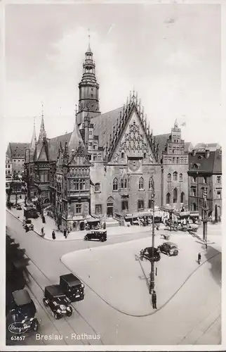 Wroclaw, hôtel de ville, stands de marché, cigarettes, Bratwurst-Baude, couru 1937