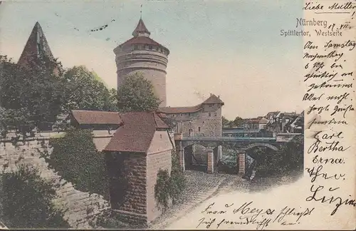 Nürnberg, Spittlertor, Westseite, gelaufen 1905