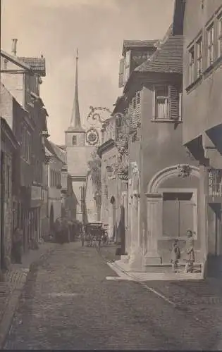 Ochsenfurt, Straßenansicht, Badgasse mit Kirche, Foto- AK, ungelaufen