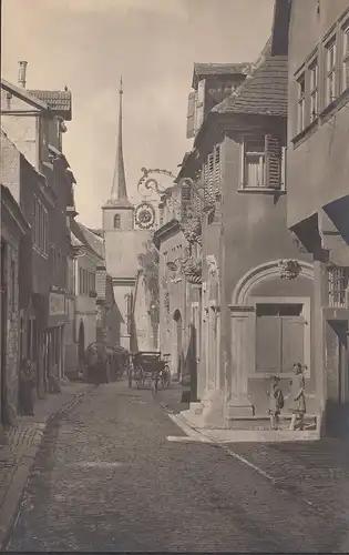 Pâte à bœuf, vue sur la route, badgasse avec église, AK photo, incurvée