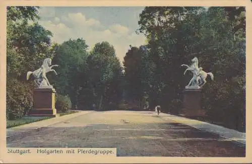 Stuttgart, Hofgarten mit Pferdegruppe, gelaufen 1911