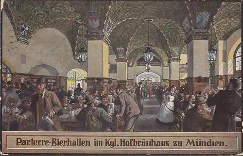 München, Parterre Bierhalles des Hofbräuhauses, gelaufen 1928