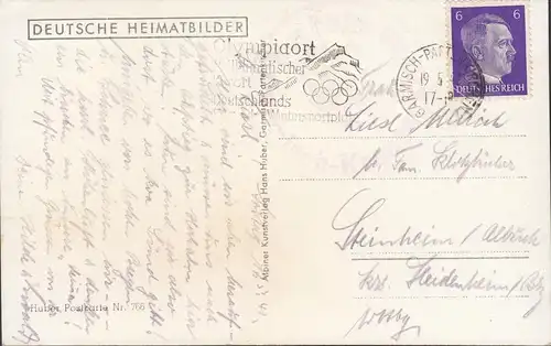 Garmisch, Kreuzeckbahn, Blick auf den Waxenstein, gelaufen 1942