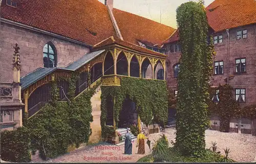 Nürnberg, Burg, Schloßhof mit Linde, gelaufen 1910