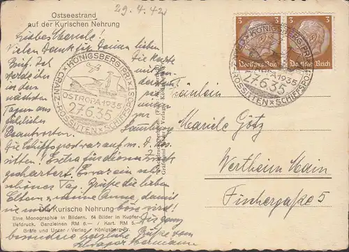 Nœud de mer Baltique, courrier maritime, Europe orientale, Königsberg, rossitten de Cranz, parcouru 1935