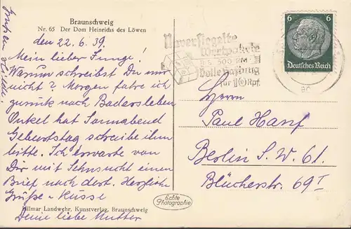Braunschweig, Der Dom, Auto und LKW, gelaufen 1939