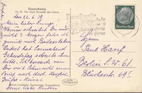 Braunschweig, Der Dom, Auto und LKW, gelaufen 1939