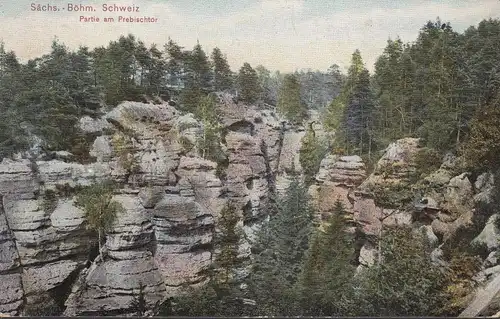 Böhmische Schweiz, Partie am Prebischtor, Bahnpost, gelaufen 1906