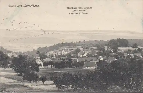 AK Lützelbach, Panoramaansicht, Gasthof Zur Sonne, gelaufen 1913