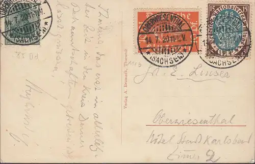 AK Tharandt, Stadtansicht, Deutsche Flugpost, Mi.Nr. DR. 111, gelaufen 1920