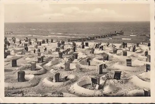 AK Swinemünde, Strandleben, Brücke, gelaufen 1941